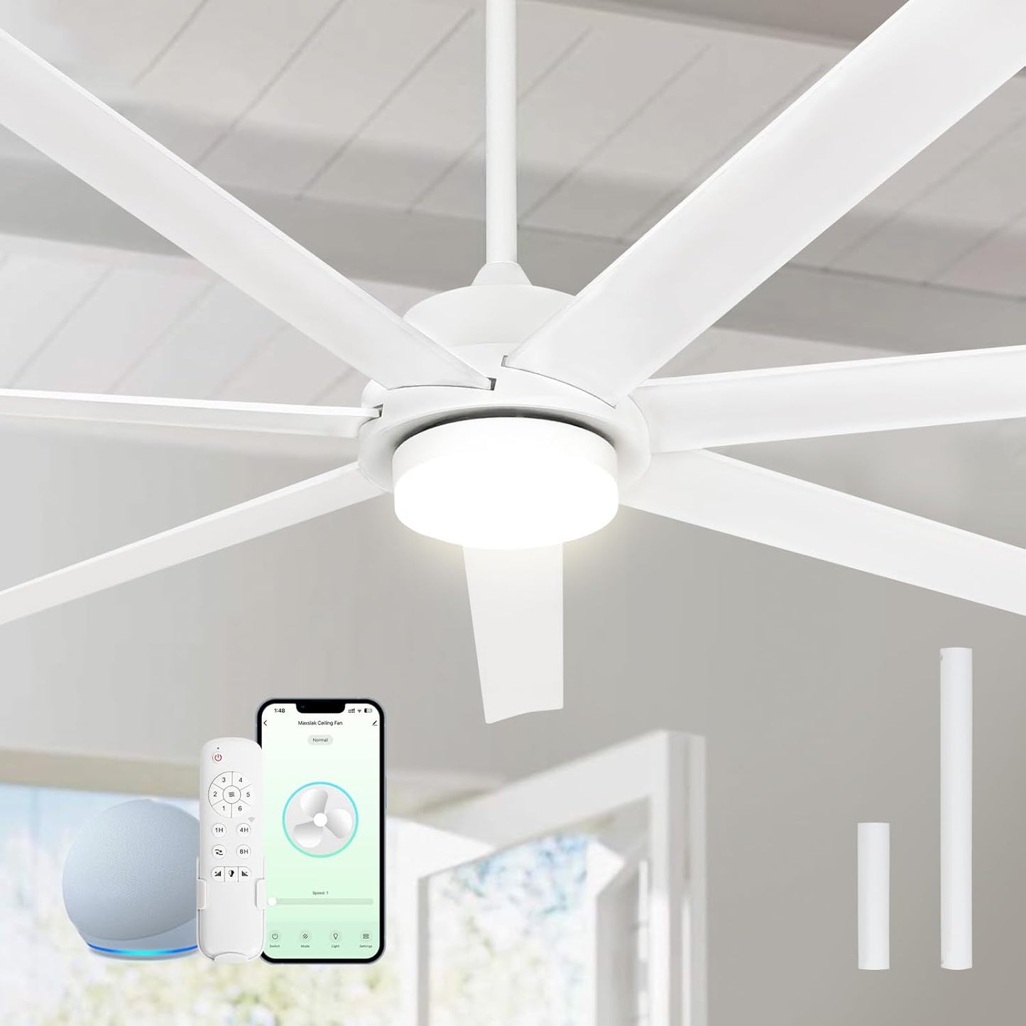62 inch Smart Ceiling Fan with Light and Alexa Control for Home