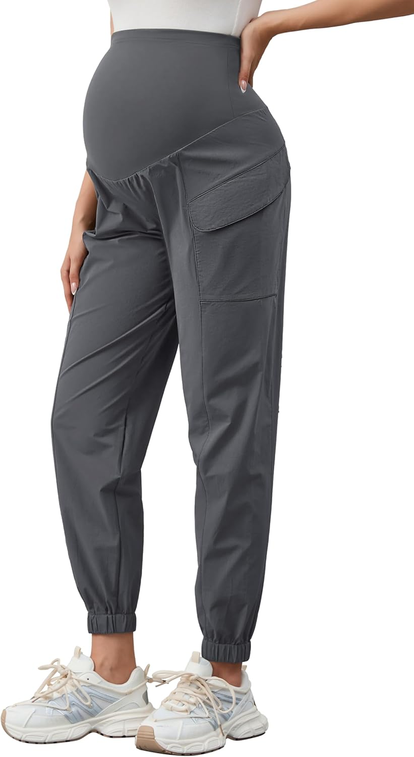 PACBREEZE Women's Maternity Cargo Joggers for Active Moms