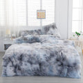 Faux Fur Tie-Dyed Black White Gray Comforter Set King - Ultra Soft