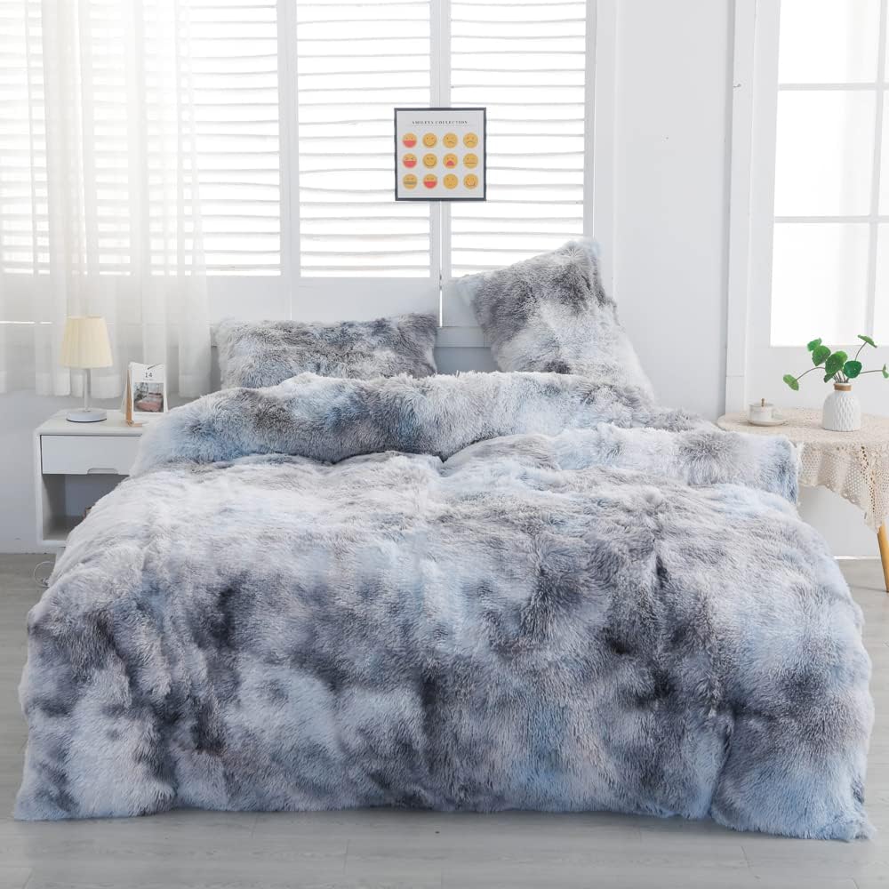 Chovy Faux Fur Tie-Dyed Comforter Set for King Size Bedding