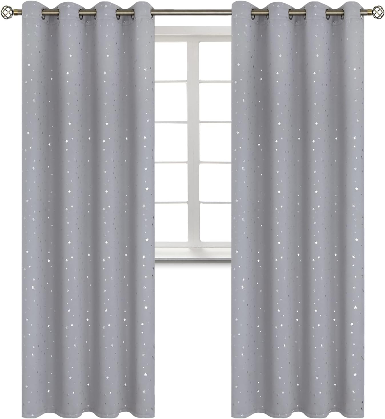 Light Grey Star Blackout Curtains for Kids' Bedroom - 52 x 95 in