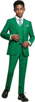 Boys Green Modern Fit Suit Set - Adjustable Waist Communion Outfit