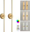Battery Operated Wall Sconces Set of Two - Dimmable Remote LED Lights