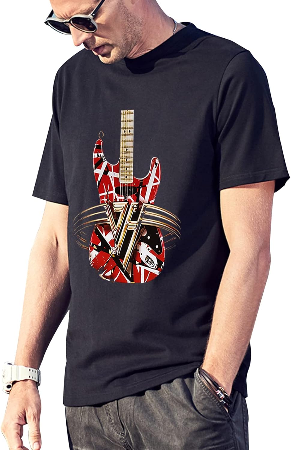 1970s Vintage Guitar Tee for Men in Black