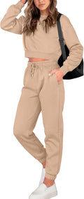 Women 2 Piece Crop Top and Jogger Set - Long Sleeve Casual Fit
