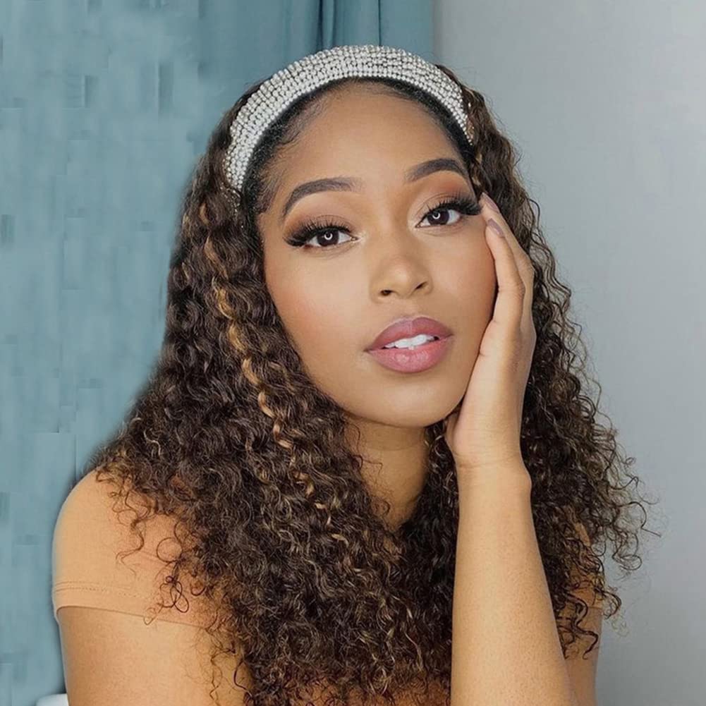XSY Headband Wig 14 Inch Curly Human Hair Wigs for Women