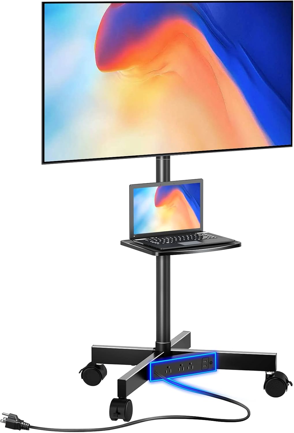 Height Adjustable TV Cart with Power Outlet