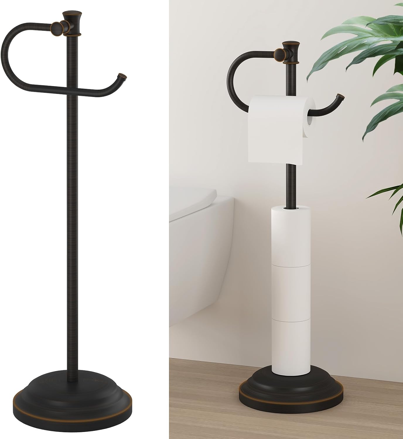 Hoimpro 25in Freestanding Toilet Paper Holder with Shelf Storage