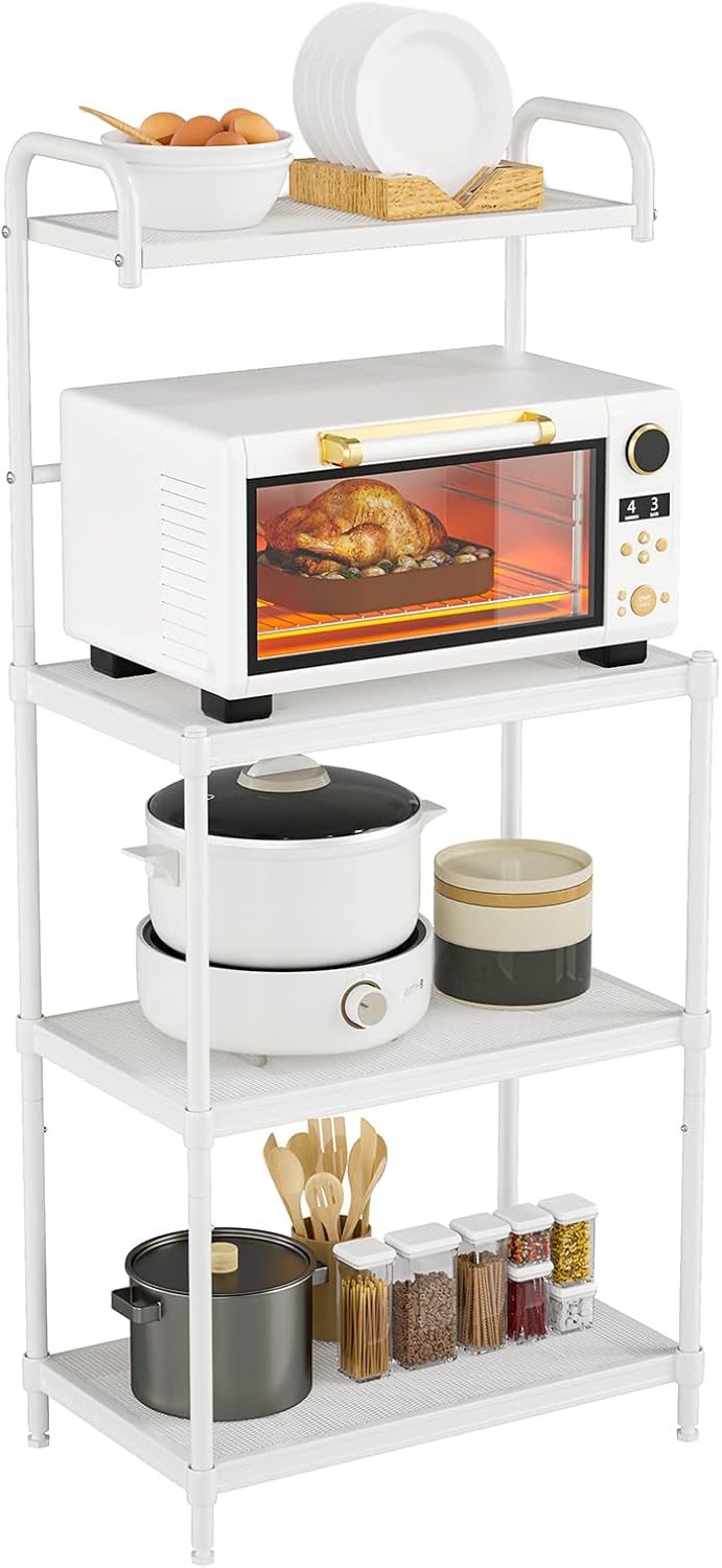 4-Tier Microwave Stand with Storage - Organize Efficiently!