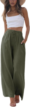 Faleave Women's Cotton Linen Palazzo Pants - Lightweight Summer Flowy