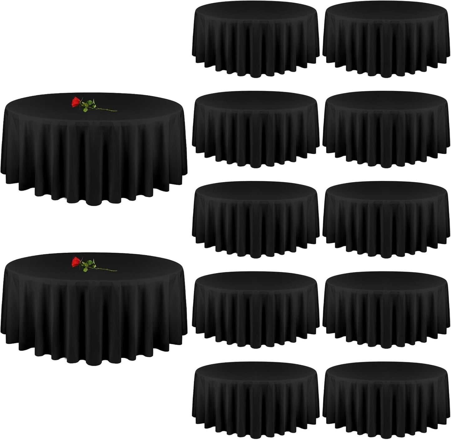 12 Pack 120 Inch Black Round Tablecloths for Elegant Events