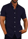 Men's Casual Linen Button Down Shirt Short Sleeve - Lightweight Fit