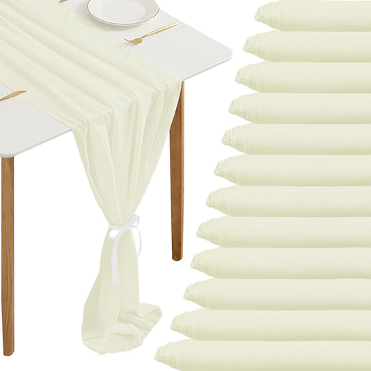 Elegant 10Ft Ivory Chiffon Table Runner for Weddings & Parties