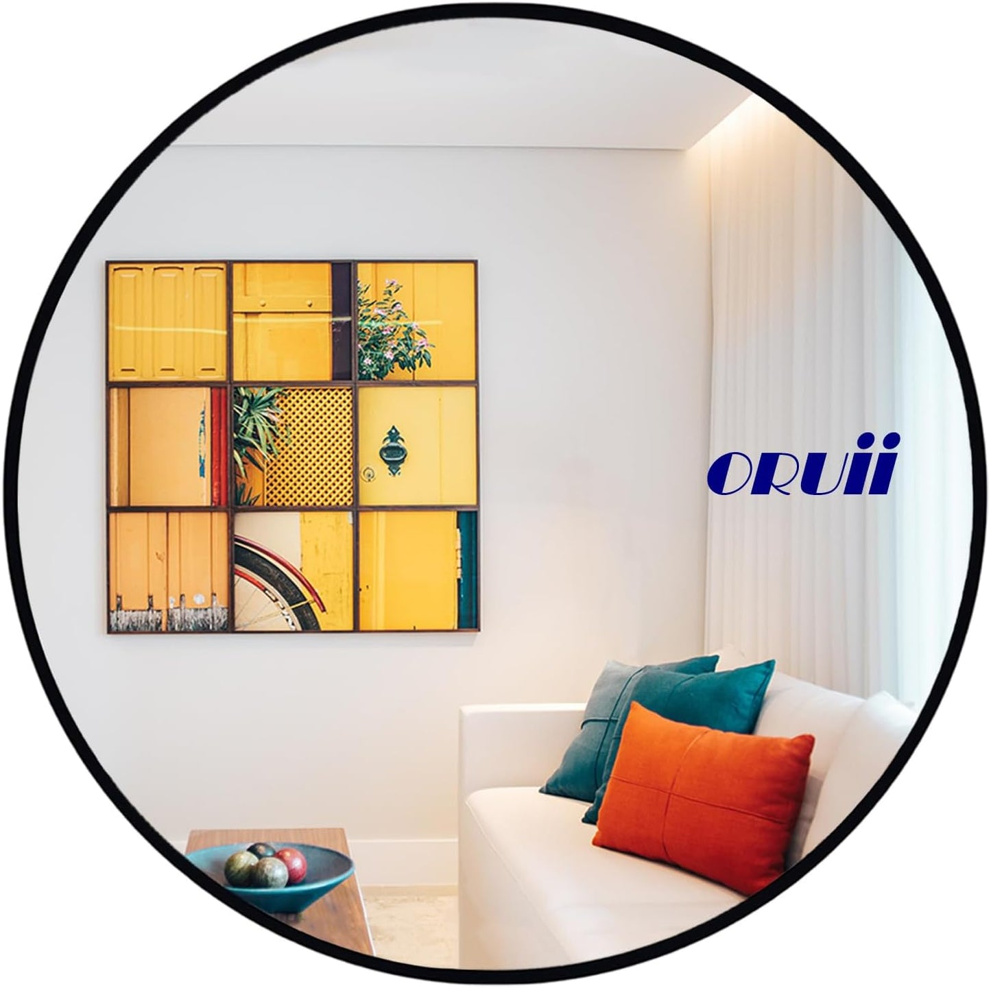 Large 28 Inch Round Mirror with Black Metal Frame for Home
