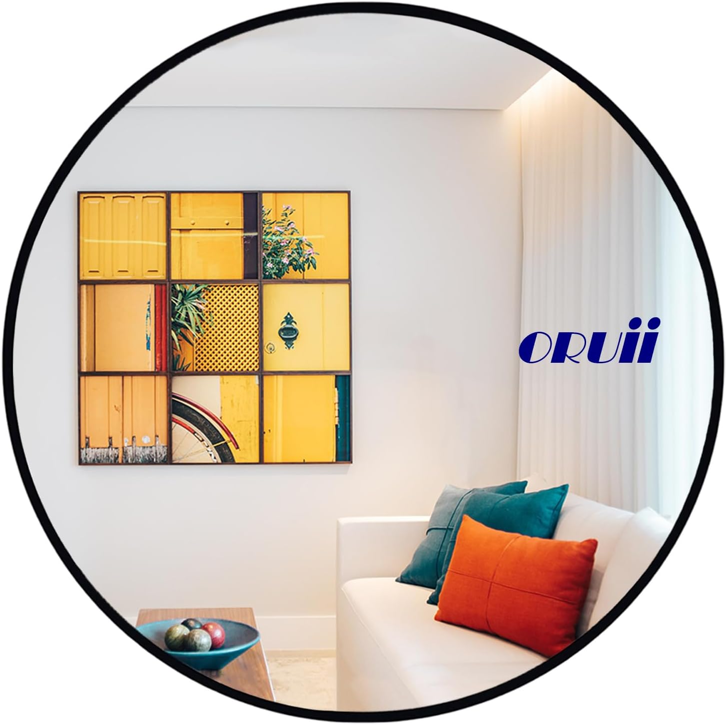 Large 28 Inch Round Mirror with Black Metal Frame for Home