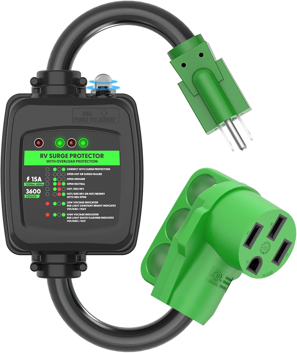 RVGUARD Surge Protector 50 Amp Adapter Cord with Overload Safety