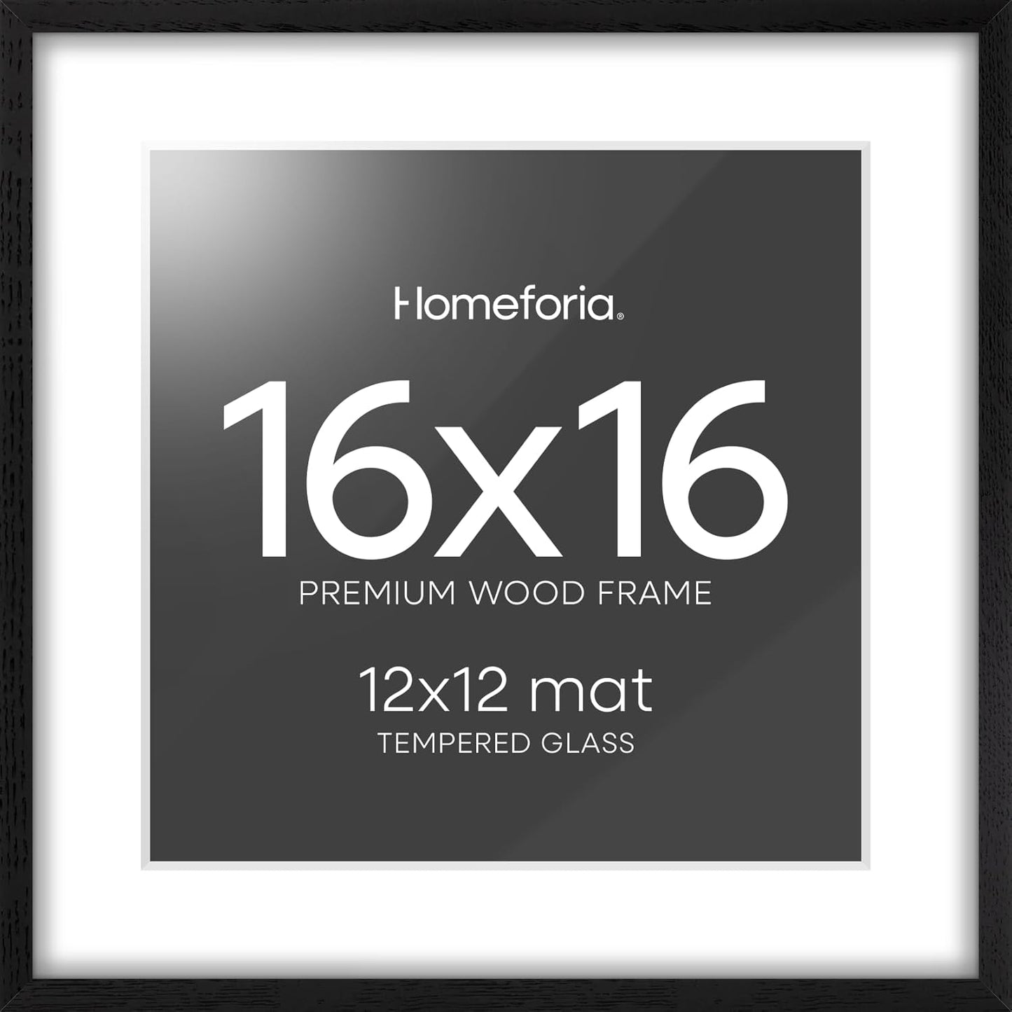 High End Oak 16x16 Black Wood Frame with Mat for Photos