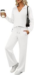 Two Piece Lounge Set Women - Loose Long Sleeve Polo Sweatsuit
