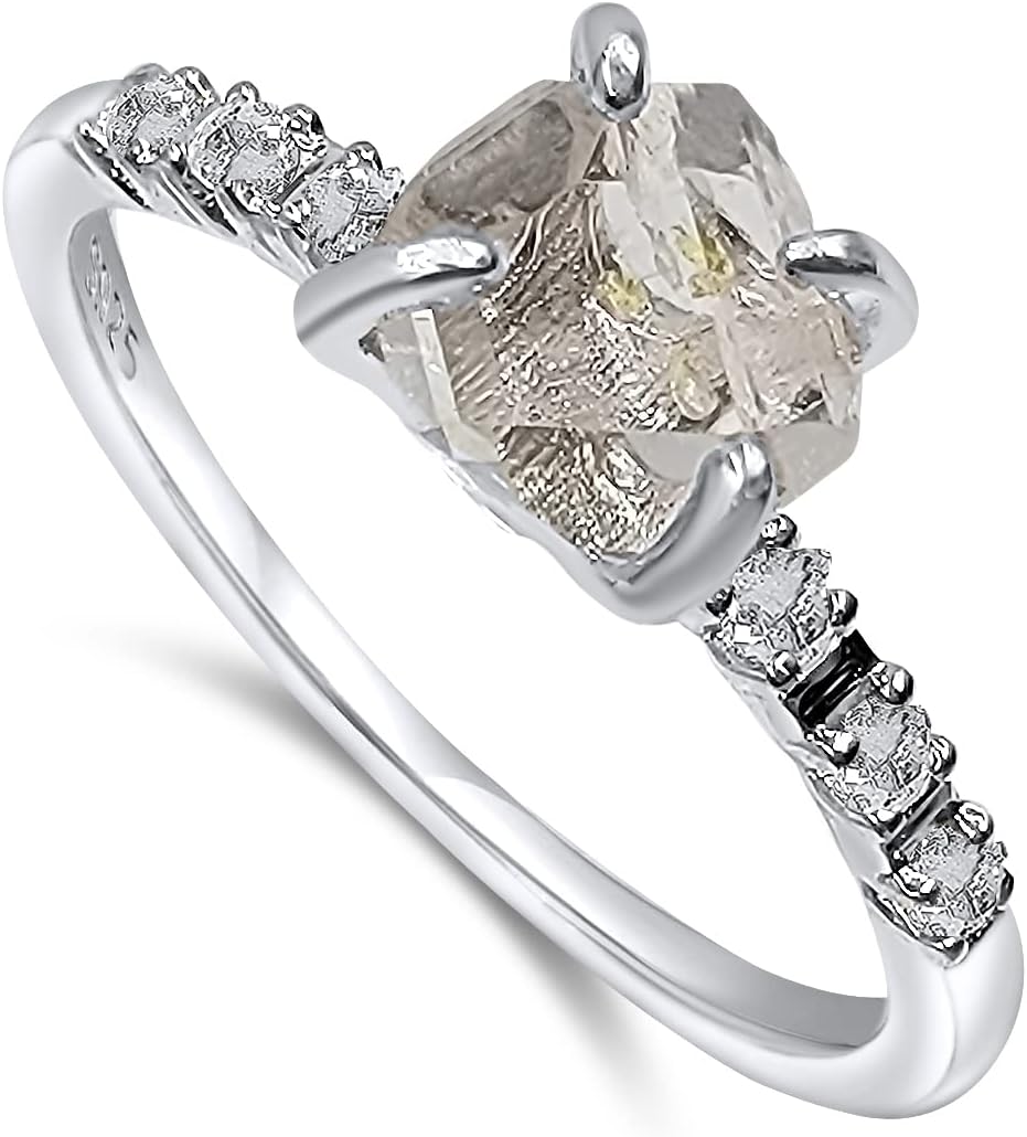 Real Raw Crystal Dainty Ring in White Gold for Birthstone Gifts