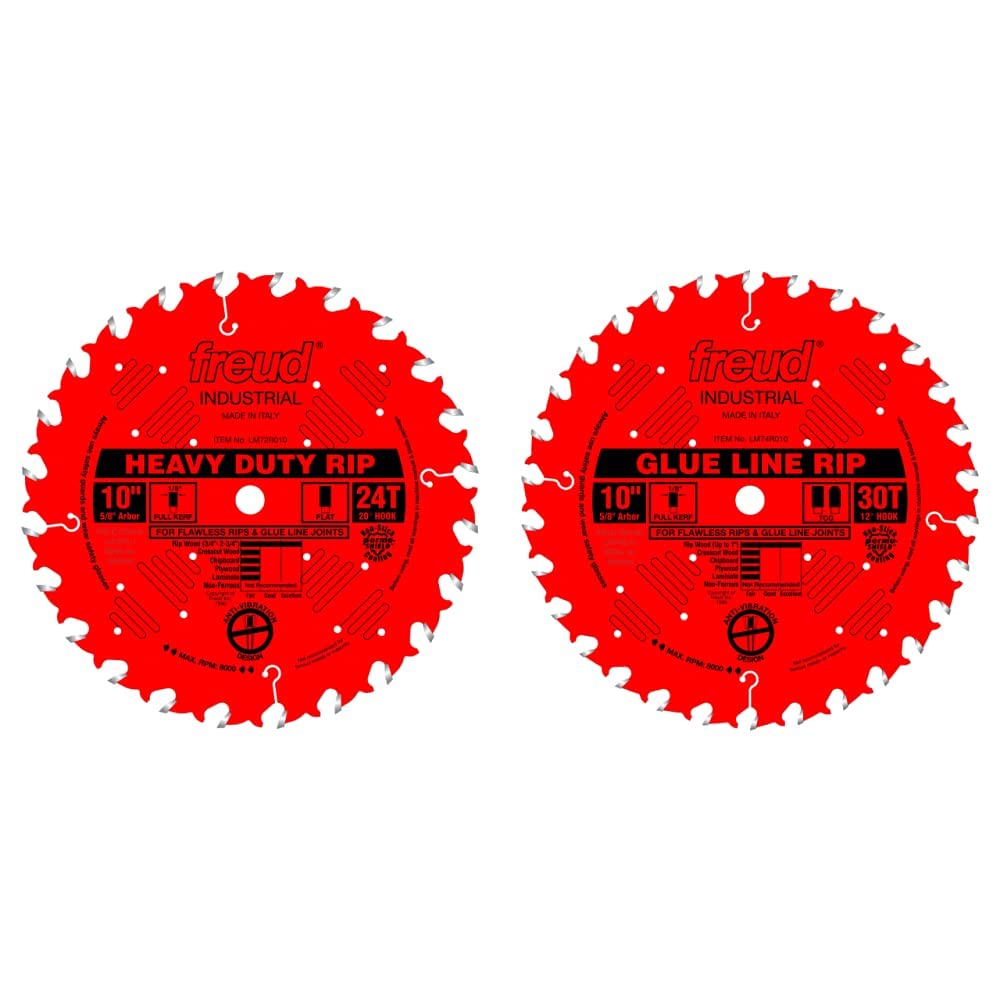 Freud 10in Heavy-Duty Rip Blade and Industrial Glue Line Blade
