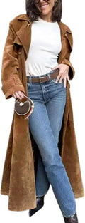 utcoco Womens Faux Suede Long Trench Coat Notched Lapel - Warm, Chic