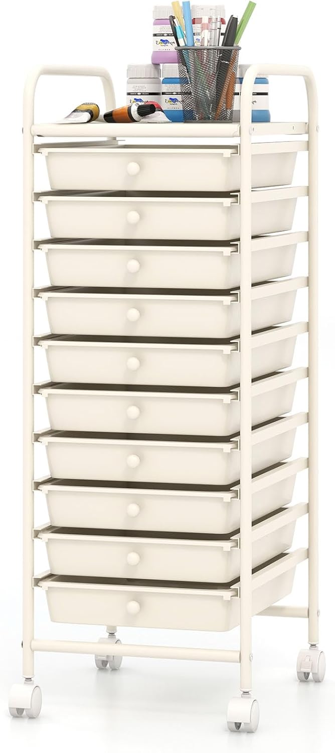 10-Drawer Rolling Storage Cart for Home and Office Organization
