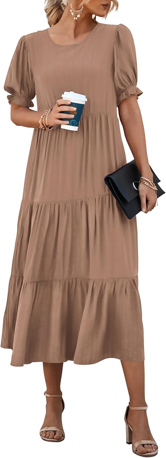 PRETTYGARDEN Summer Floral Midi Dress for Women 2025 Casual