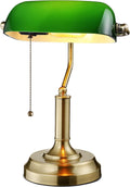 Classic Green Glass Bankers Desk Lamp with Brass Base Design