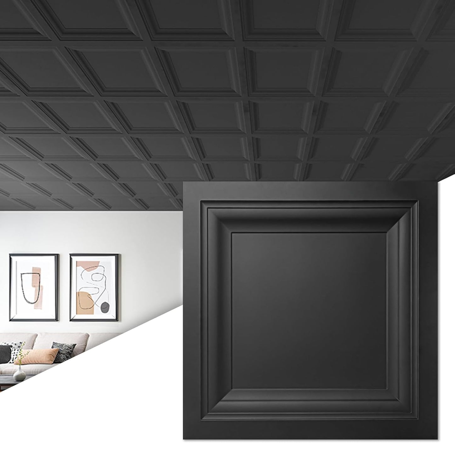 Art3d 12-Pack Square Black Drop Ceiling Tile for Stylish Decor