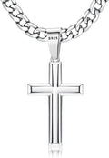 925 Sterling Silver Cross Necklace for Men Women - Reflective Beveled