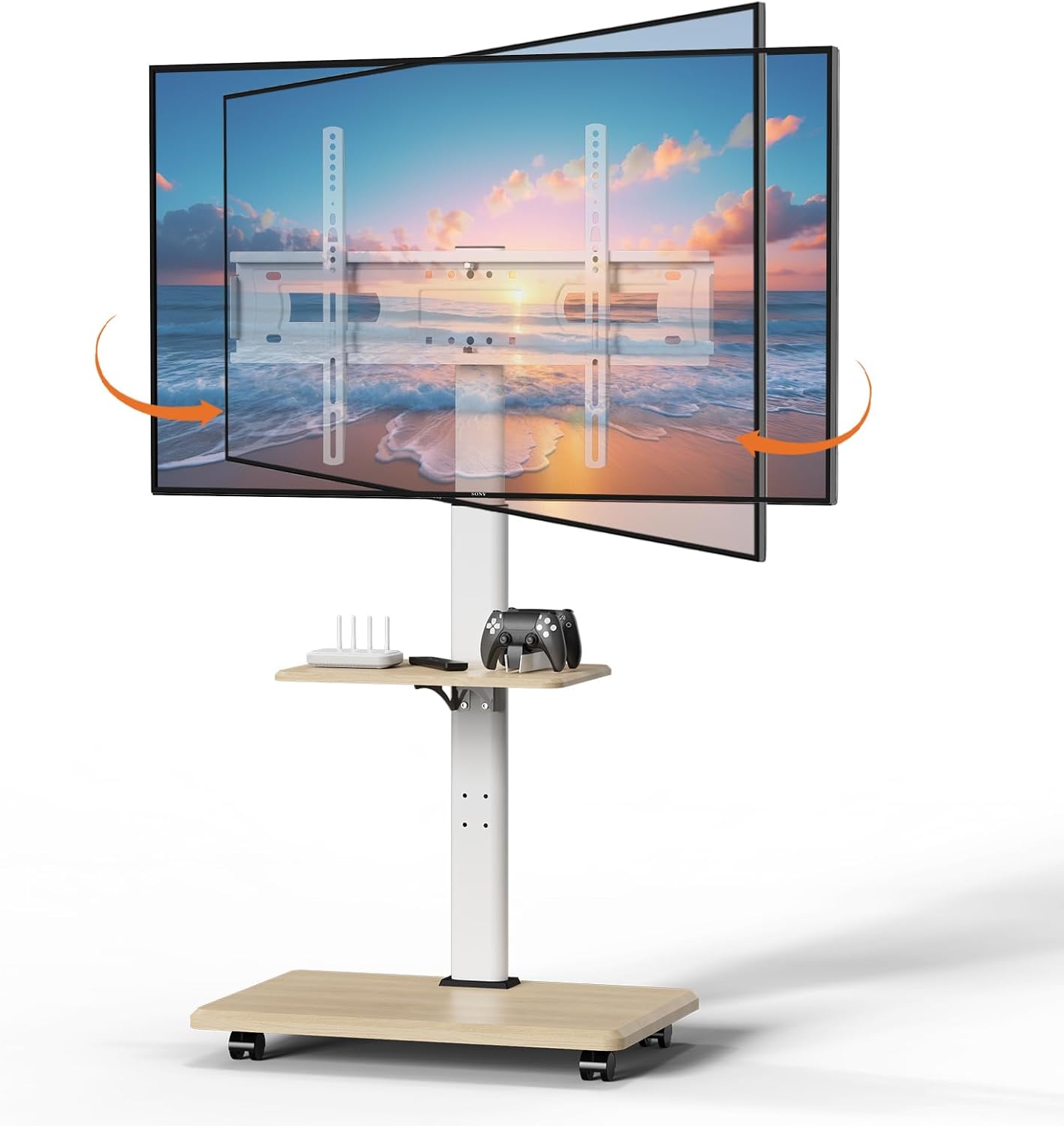 BEISHI Rolling TV Stand: Swivel & Height Adjustment