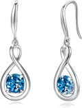 Dainty Infinity Birthstone Drop Earrings for Women - London Blue Topaz