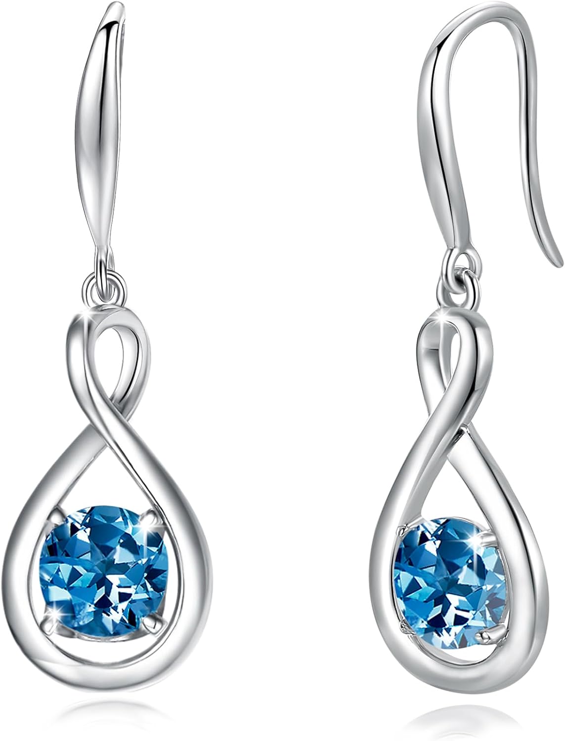 Dangle Drop Earrings in 925 Sterling Silver with Birthstone