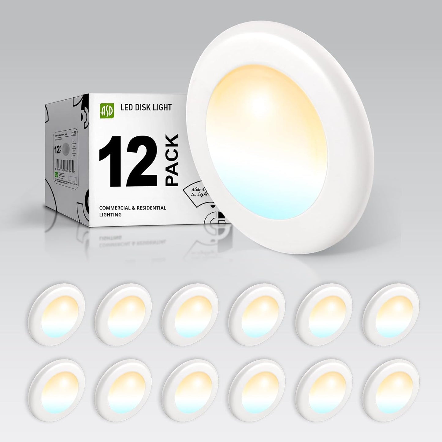 ASD 12 Pack LED Disk Lights 4 Inch for Bright Home Lighting