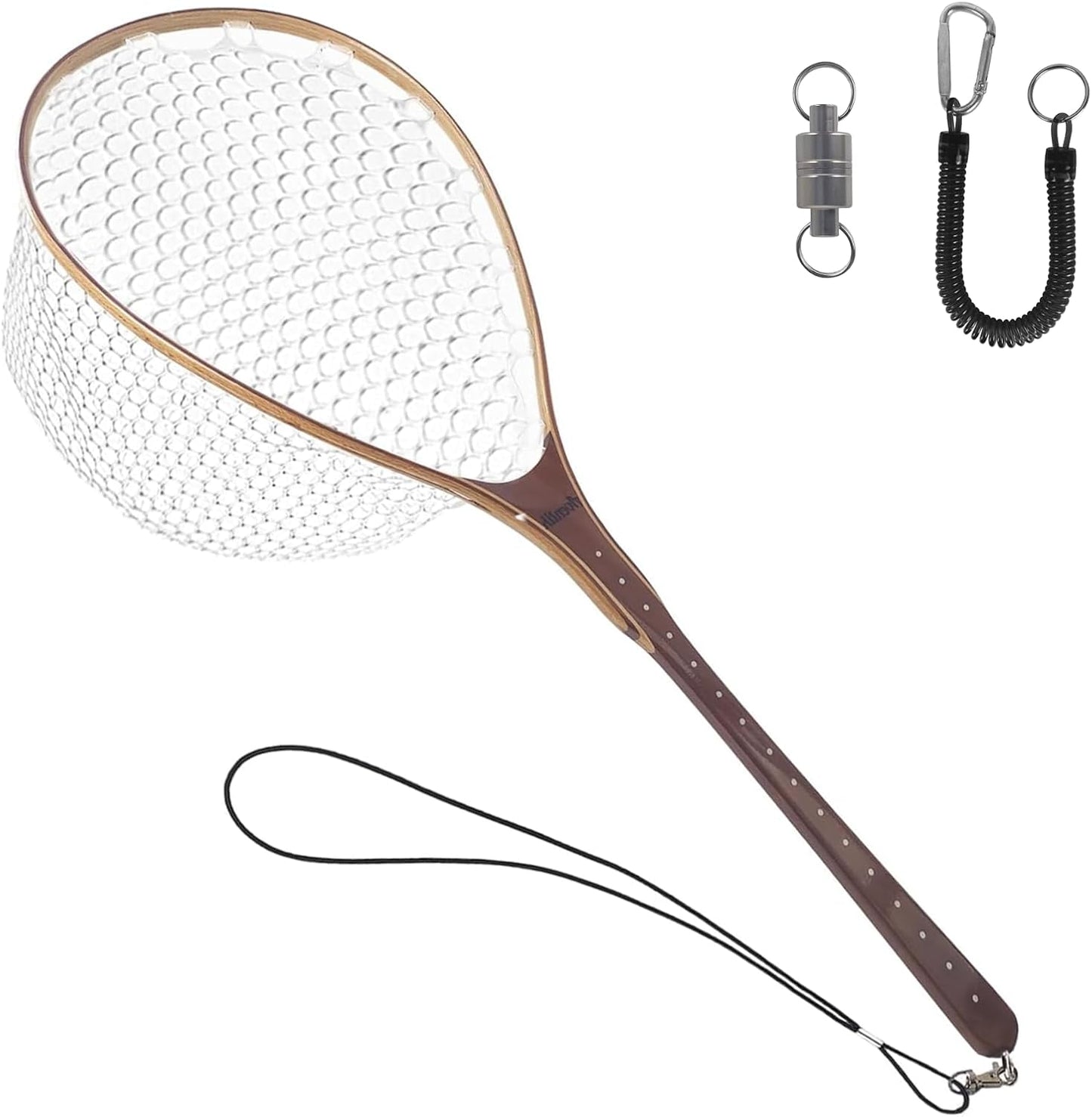 Aventik Wooden Fly Fishing Net with Soft Rubber Bag