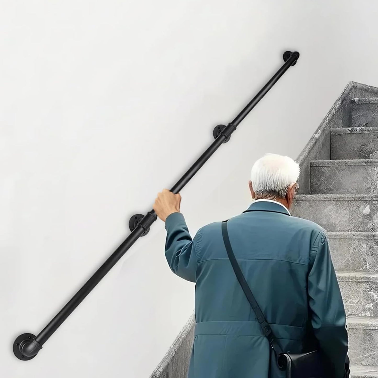 10FT Industrial Pipe Stair Railings for Indoor and Outdoor Use