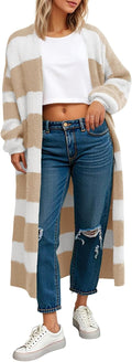 Striped Long Cardigan Sweater Women - Cozy Oversized Fuzzy Knit