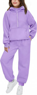 Girls 2 Piece Tracksuit Half Zip Hoodie and Joggers Set - Warm