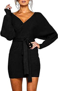 Mansy Sexy Cocktail Batwing Long Sleeve Backless Wrap Mini Dress