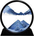 12in Blue Moving Sand Art Picture Round Glass - Calming Desk Decor