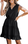 CUPSHE Womens Tie Neck Sleeveless Tiered Ruffle A-Line Mini Dress wear