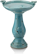 Alpine Ceramic 25 in Turquoise Pedestal Birdbath - Antique Style