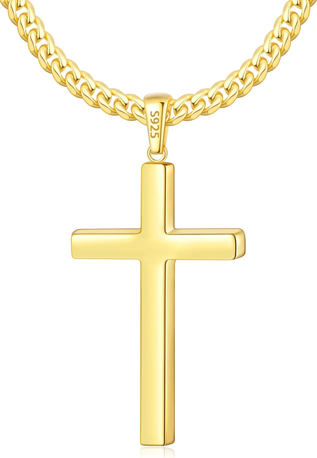 S925 Sterling Silver Cross Necklace for Men with Gold Plating