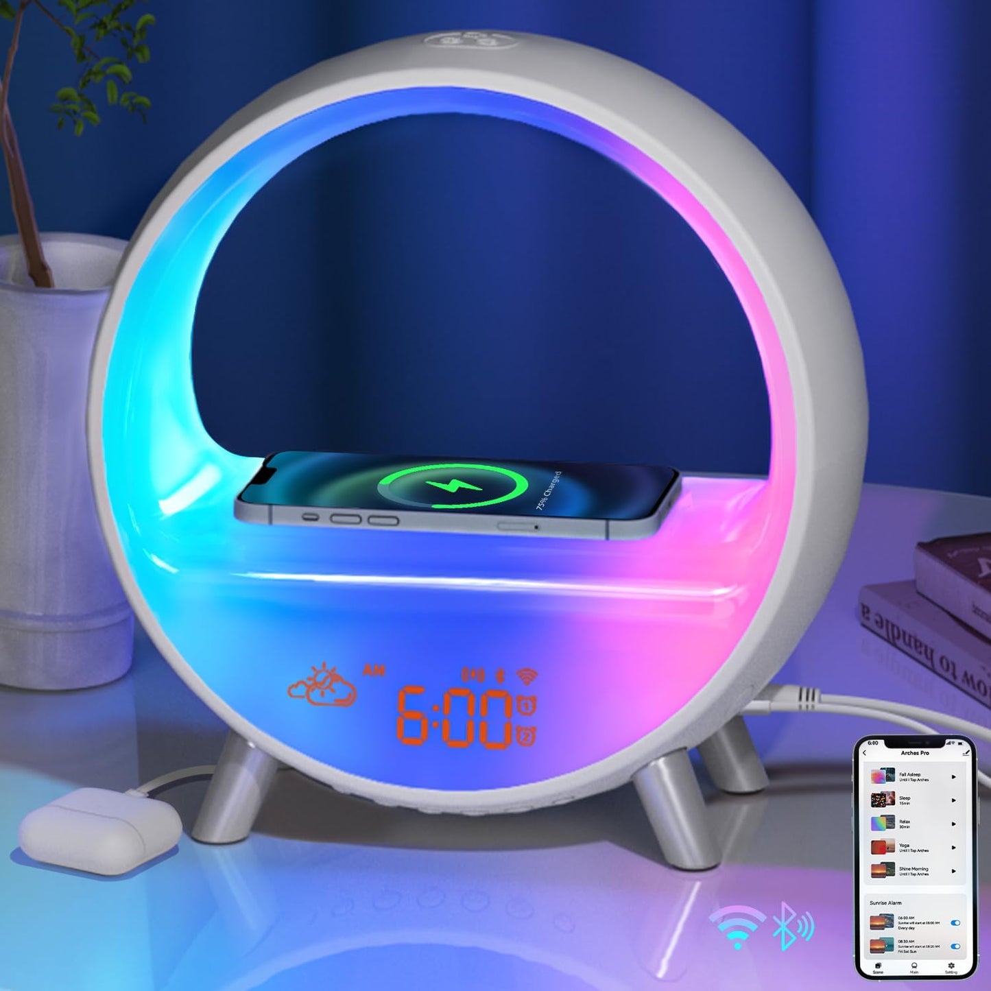 MOMILLA Smart Alarm Clock with Wireless Charging & Bluetooth Speaker