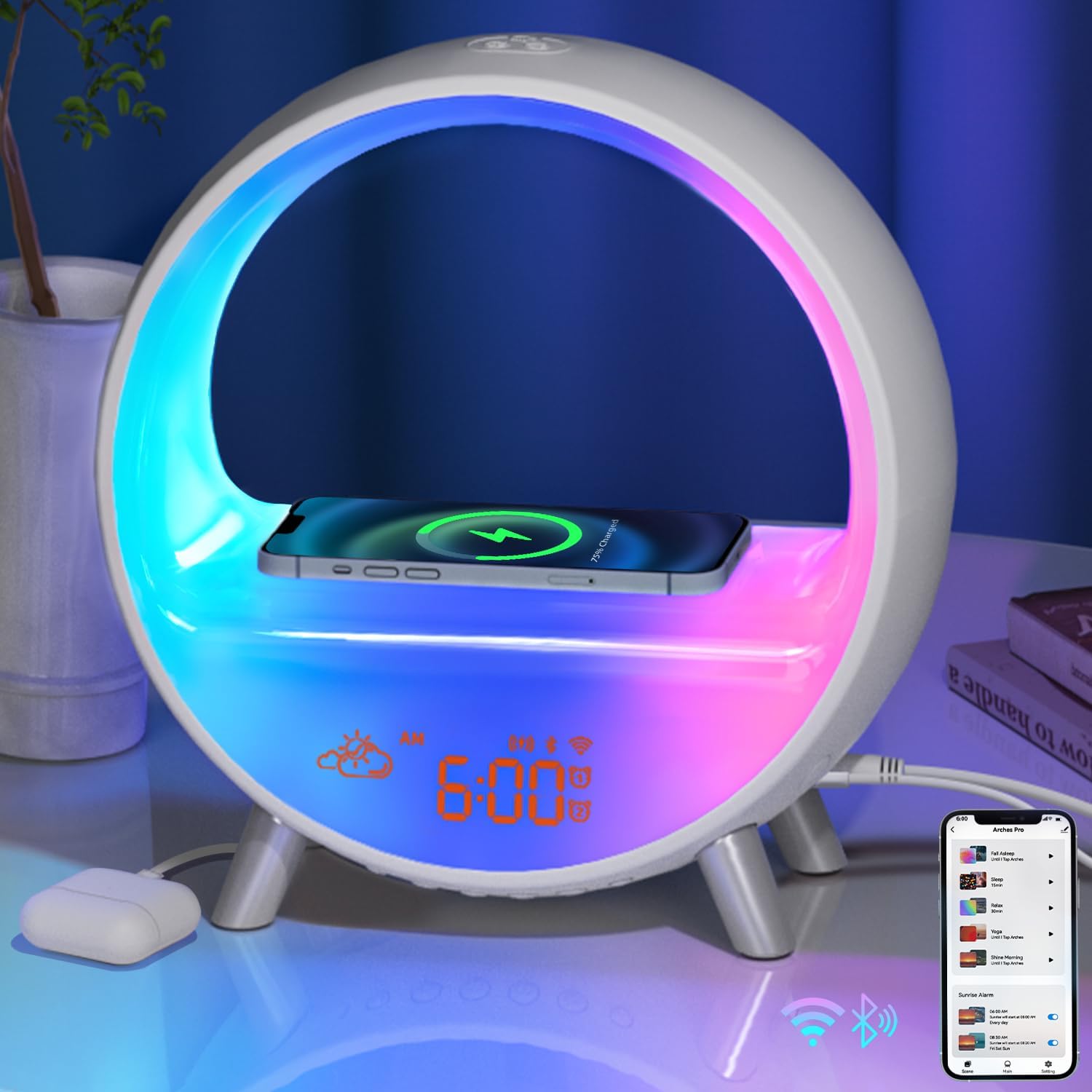MOMILLA Smart Alarm Clock with Wireless Charging & Bluetooth Speaker