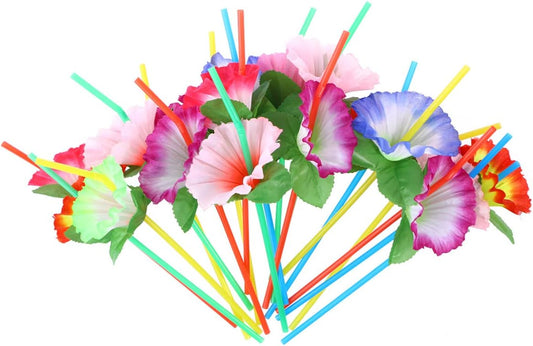 Healifty Bendable Flower Straws - Tropical Luau Party Favors