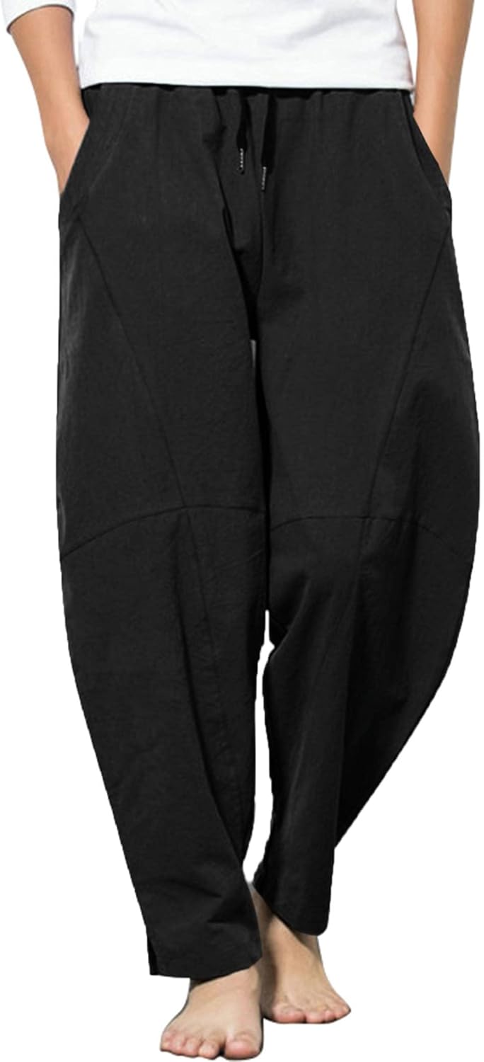 COOFANDY Men's Linen Harem Drawstring Pants for Summer Comfort