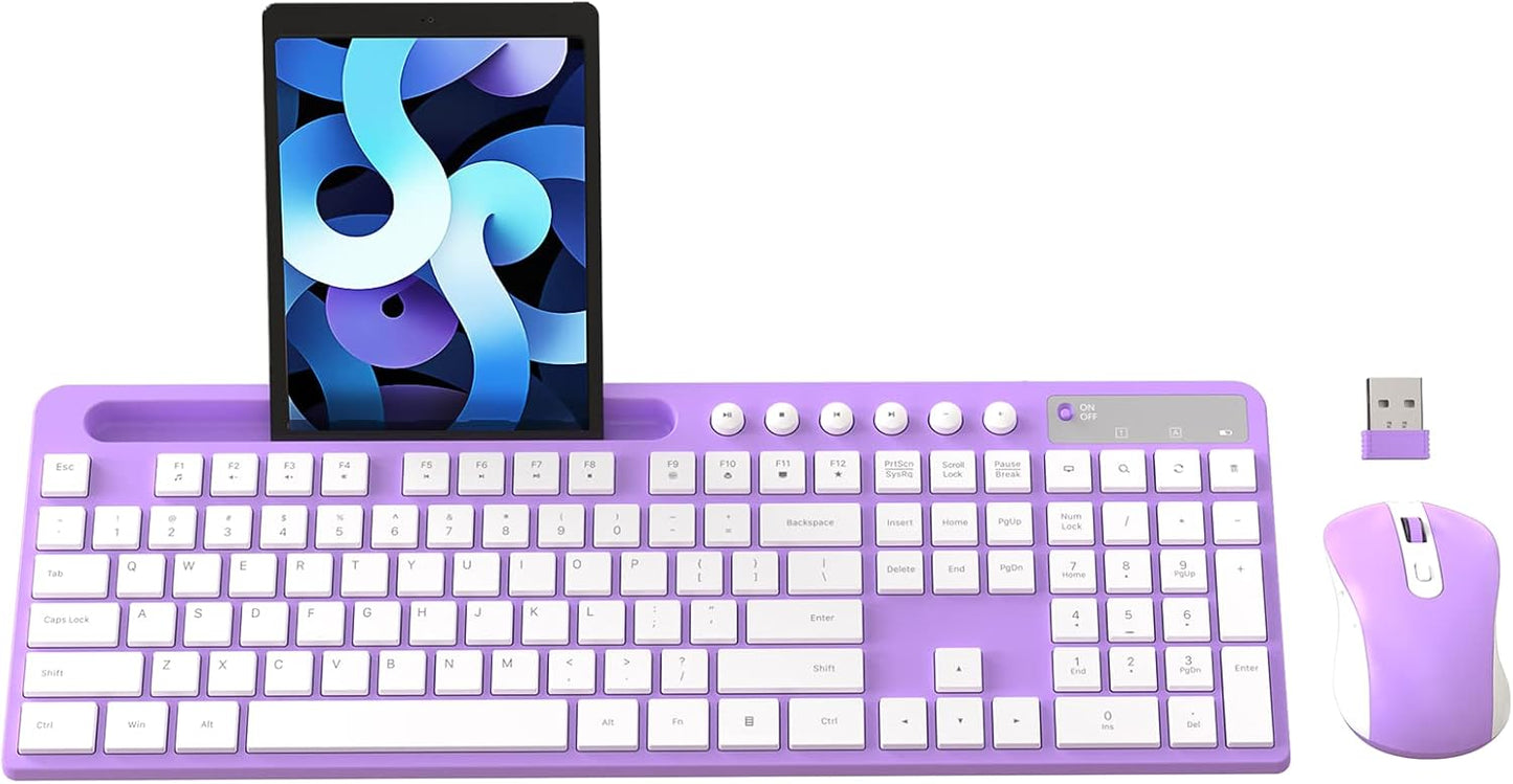 MARVO Ergonomic Wireless Keyboard Mouse Combo - Silent, Portable, Purple