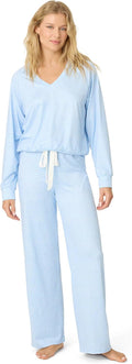 Cloud Jersey Open-Bottom Pajama 2-Piece Set - Soft Light Blue Polka