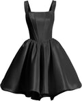 Satin Homecoming Dress for Teens with Pockets - Square Neck A-line